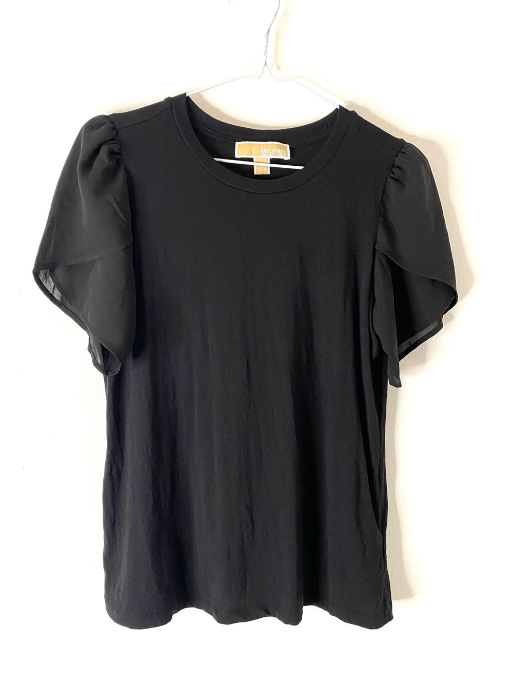 MICHAEL Michael Kors Black Semi Sheer Chiffon Flutter Sleeve Top